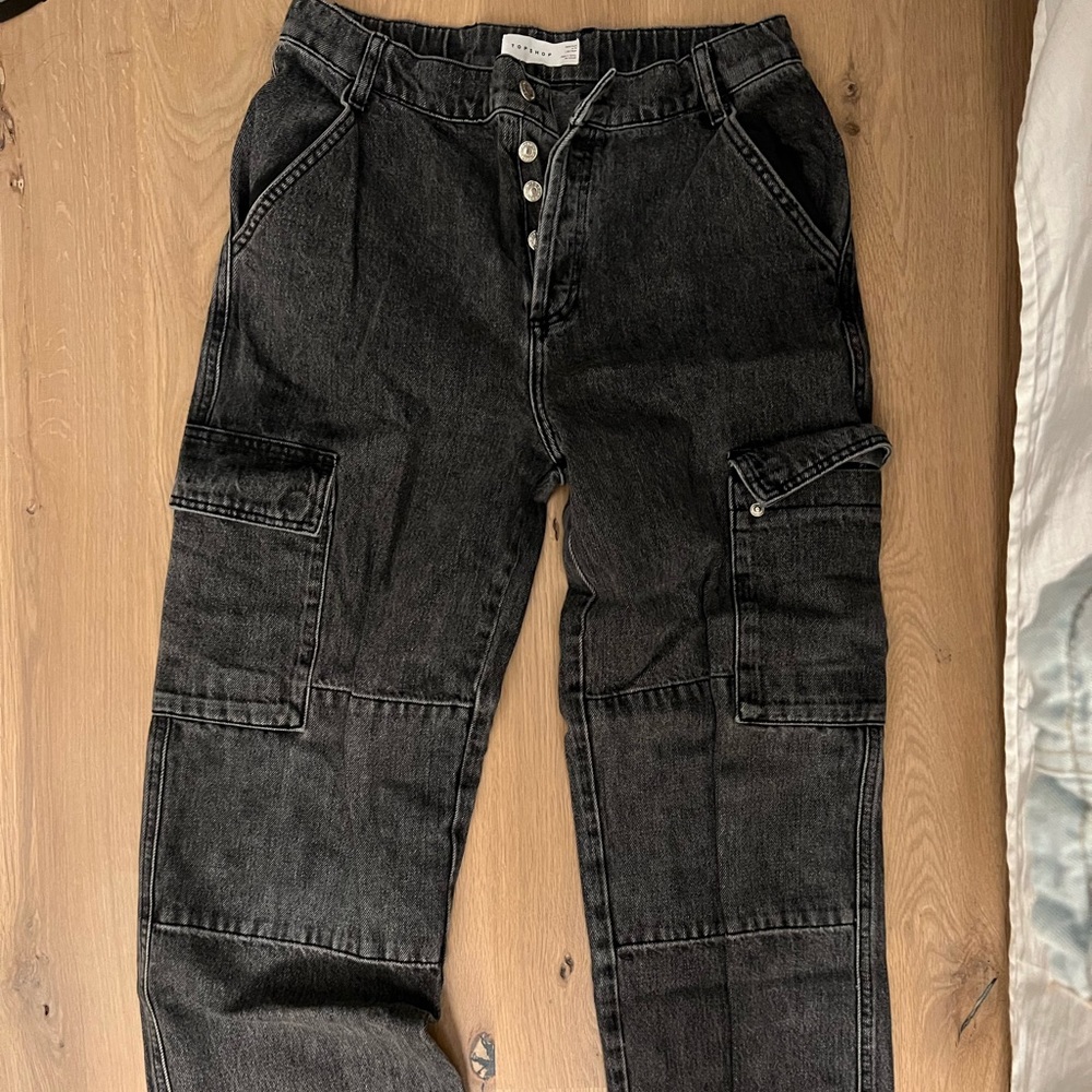 Topshop black cargo denim